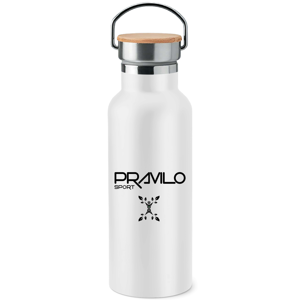 Edelstahl-Trinkflasche mit Bambusdeckel Pravilo Sport