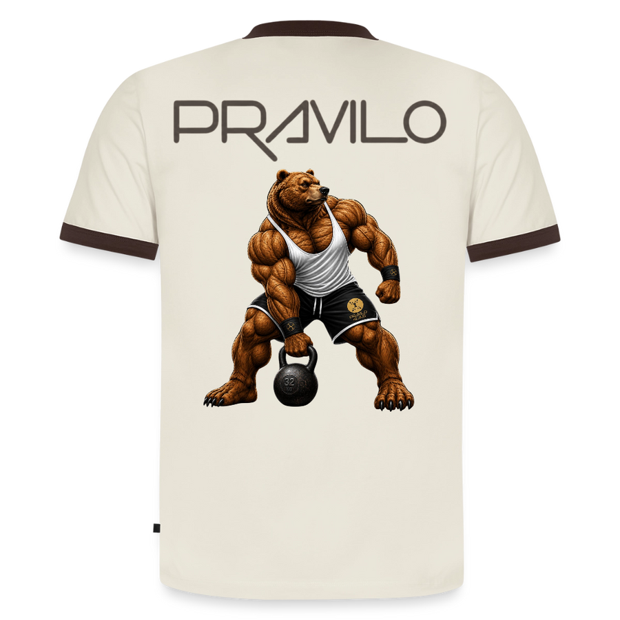 Slim Fit Männer Organic Contrast T-Shirt - Off-White/Dunkelbraun