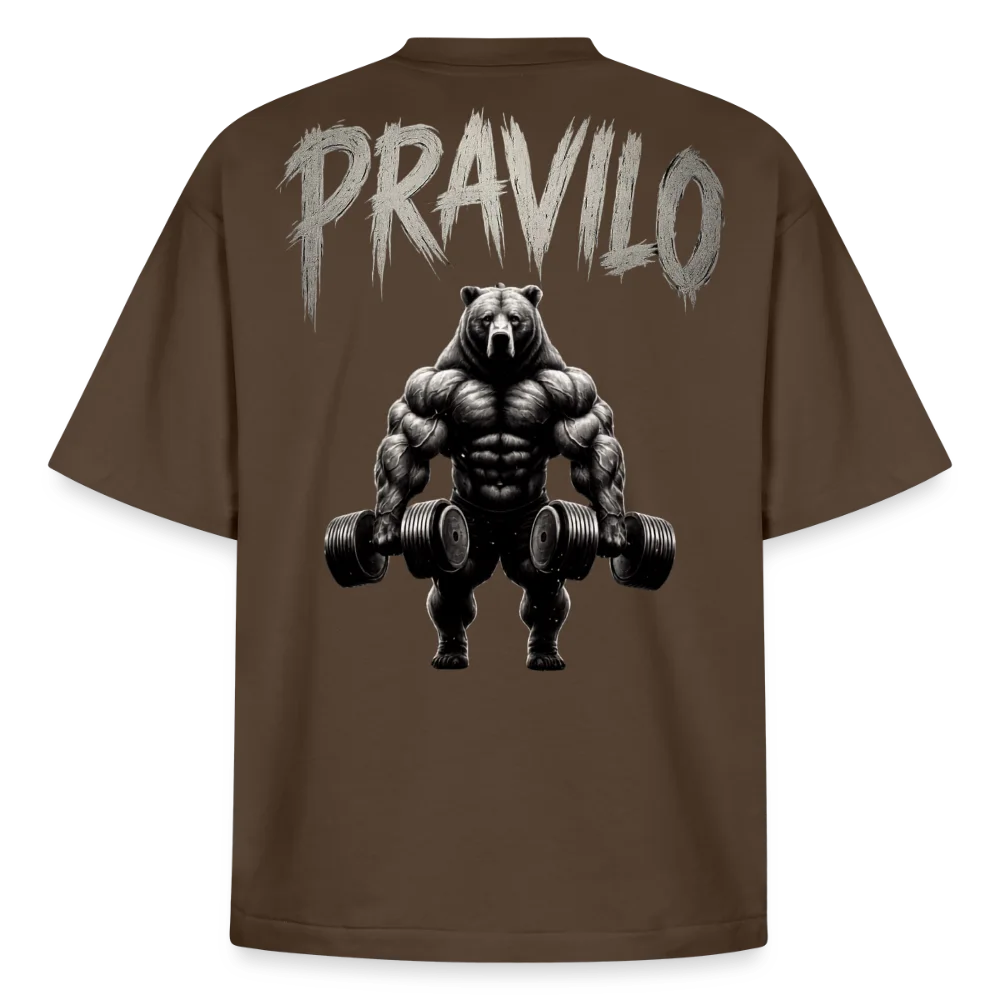 Boxy Heavyweight Unisex Organic T-Shirt in Dunkelbraun, Rückseite mit Druck