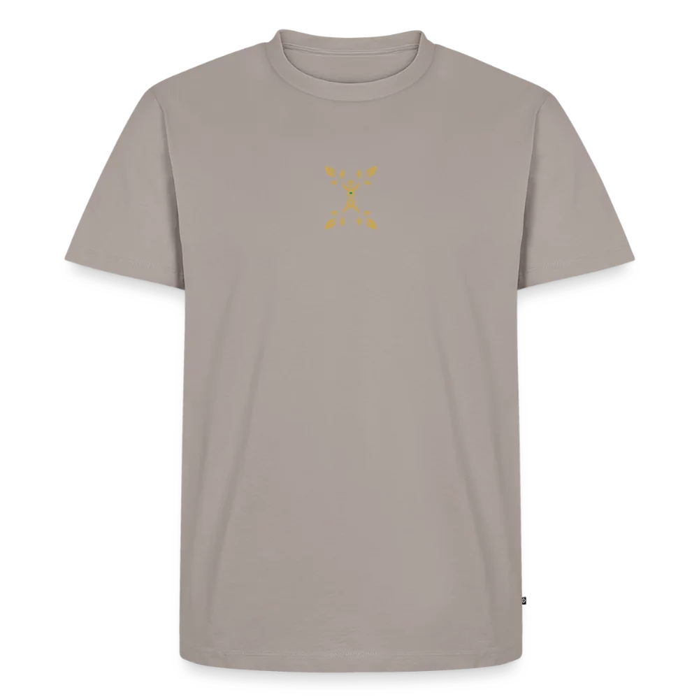 Männer Premium T-Shirt 2.0 in Taupe, Vorderseite mit goldenem Emblem